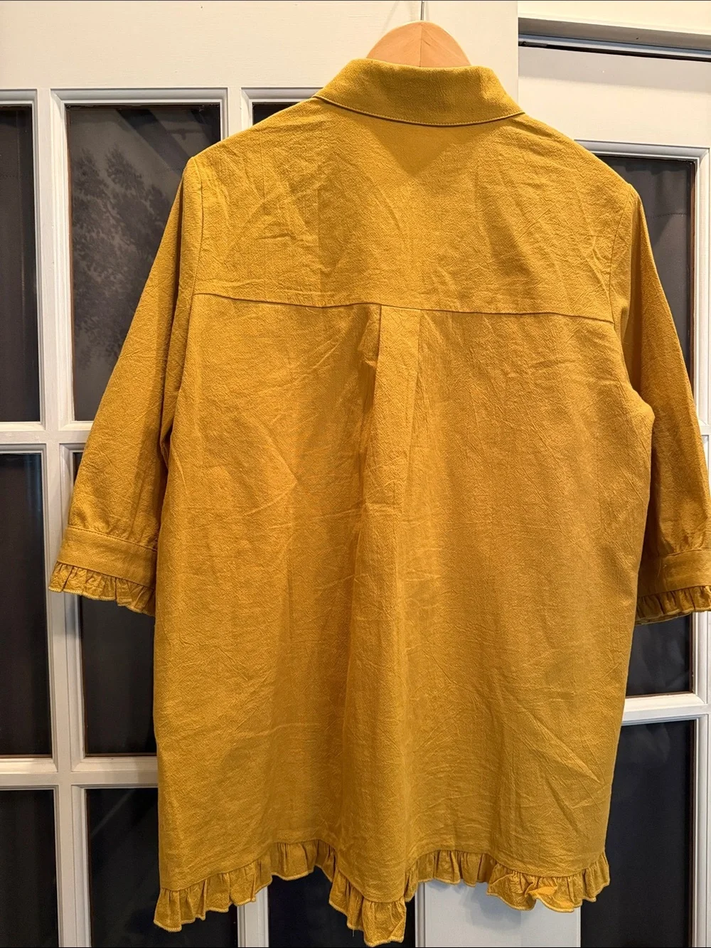 Womans Mustard Ruffle-Hem Button-Up Top - Picture 6 of 6